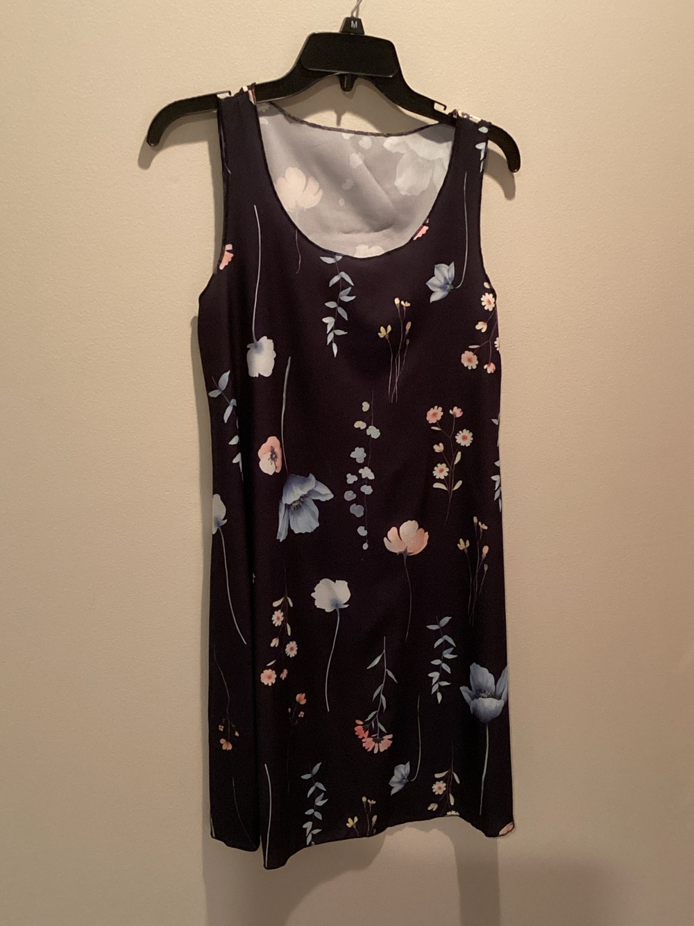 SHEIN Navy Sleeveless Dress with Pastel Floral Print xsm